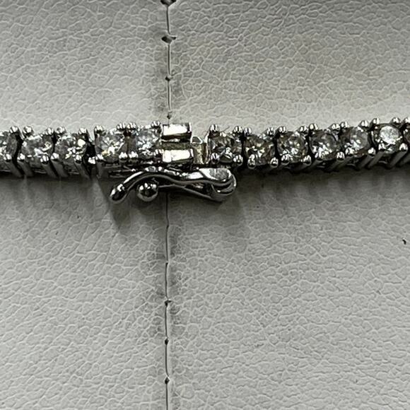 YGI Sterling Silver lolite/Tanzanite Emerald Cut Center Stone CZ Tennis Necklace - Picture 7 of 16